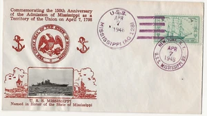 U.S.S.MISSIPPI April 7th 1948 SHIPS COVER .. GACHET.. - Bild 1 von 1