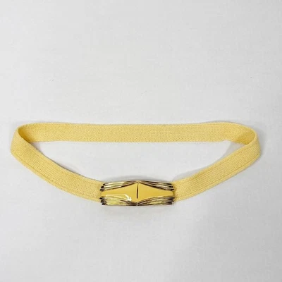 Cinturón St. John Santana tejido vintage amarillo pálido tono dorado hebilla tejido elástico 30 Foto 1 de 4