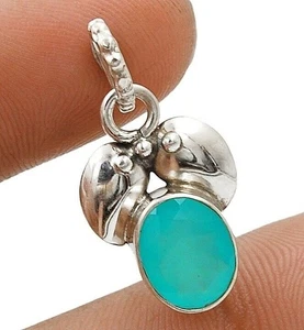 Natural Aquamarine Chalcedony 925 Sterling Silver Pendant 1'' Long @12-2 - Picture 1 of 1