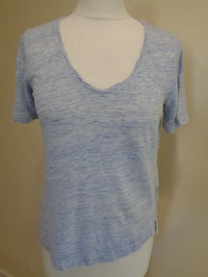 WRAP LONDON BLUE AND WHITE MARL V NECK SHORT SLEEVE LINEN T-SHIRT - SIZE 10 - Image 1 of 4