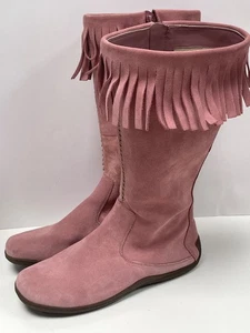 ECCO Pink Suede Long Boots UK 7,5 Tassel Fringe Upper Flats Blush Colour EU 41 - Bild 1 von 14