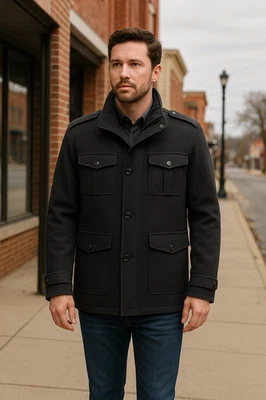 Abrigo Michael Kors Para Hombre Mezcla de Lana Estilo Mititario Gris Guisante Carbón Atletismo Foto 1 de 4