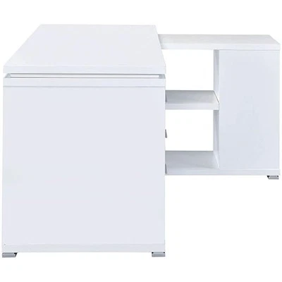 Escritorio contemporáneo de madera en forma de L Pemberly Row en blanco/plateado Foto 1 de 4