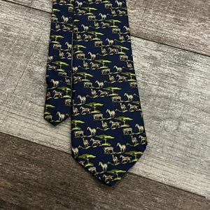 Brooks Brothers Makers Mens Necktie Navy Blue 100% Silk Zebra Safari USA - Picture 1 of 4