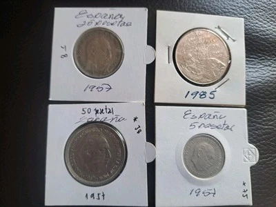 1957, 1985, World Coins Lot 5,25,50 pesetas,$1, Circulated,UNC, Excelente Condit - Image 1 of 2