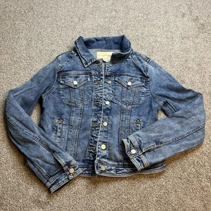 Pilcro Jeansjacke Damen groß blau lässig abgenutzt Knopfleiste Trucker-Stil - Bild 1 von 14