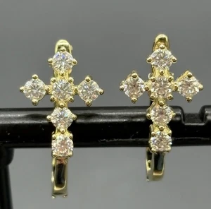 New Condition Good Sterling Silver Moissanite Cross Earrings GRA - Picture 1 of 9