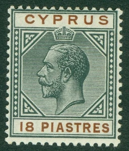 SG 83 Cyprus 1912-15. 18pi black & brown. Lightly mounted mint CAT £60 - Picture 1 of 1