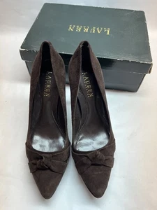 Ralph Lauren Purple Label 37 Suede Brown Leather Upper Made IN Italy Heels - Picture 1 of 13