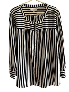 Loft Plus L/S leichte Bluse mit Knopfleiste Damen Gr. 26 schwarz weiß gestreift - Bild 1 von 10