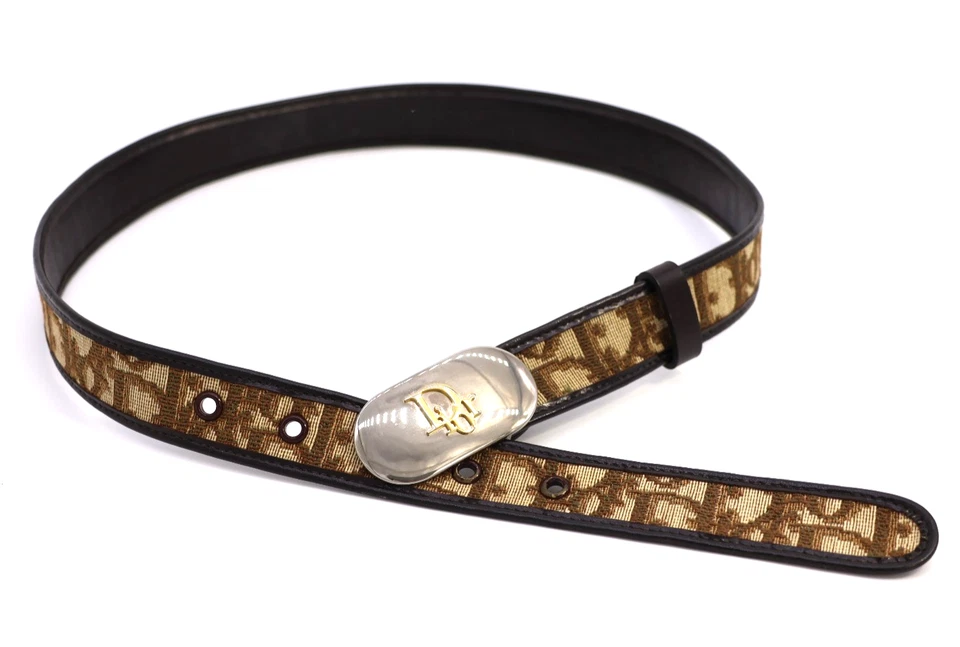 Christian-Dior Vintage Women's Belt Trotter Canvas Logo Buckle Brown Authentic - Image 1 of 4