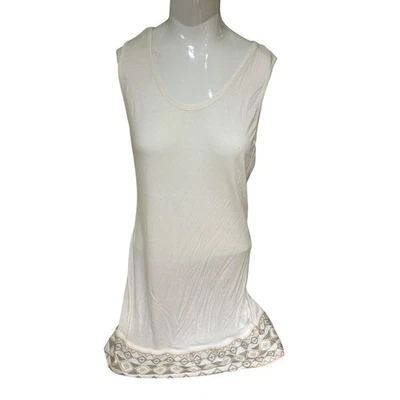 NWT Boutique Monoreno Y2K semi sheer Embellished Tunic Tank Top Cream sz medium - Image 1 of 2