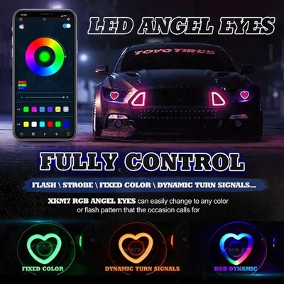 2PCS RGB LED For Dynamic Ring Turning Signal Lights for Vehicles App Control - Image 1 of 4