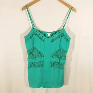 Margo & Sebastian Woman's Size L Green BOHO Camisole Blouse Floral Lace Studded - Picture 1 of 9