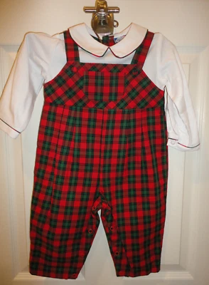 Nuevo mameluco de una pieza de boutiques de carruaje de 12 meses vacaciones de Navidad rojo verde a cuadros Foto 1 de 4