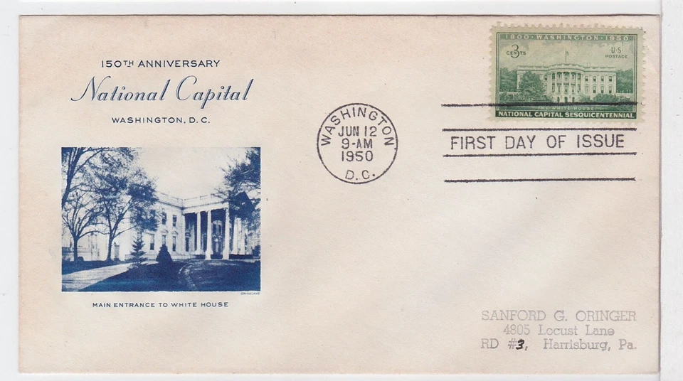 TurtlesTradingPost- Capital 150th White House 1950 FDC #990 Grimsland Cachet - Image 1 of 1