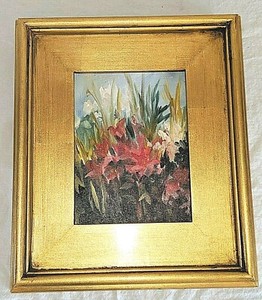 Gorgeous Oil on Board Painting Steamboat Landing Wildflowers Pat Rini Rohrer