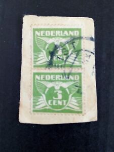 NEDERLAND TWO USED STAMPS GREEN 3 CENT