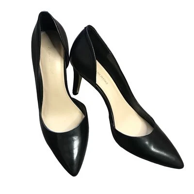 Saks Fifth Avenue Black Nettie Heels Women's Size 8M Leather Classic Mid Height - Image 1 of 4