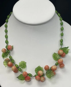 Bellissima collana vintage da donna in vetro tagliato floreale foglie bacche 16" - Foto 1 di 14