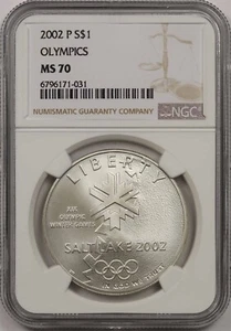 2002-P Olympics Salt Lake City $1 NGC MS 70 Modern Commemorative Silver Dollar - Picture 1 of 4