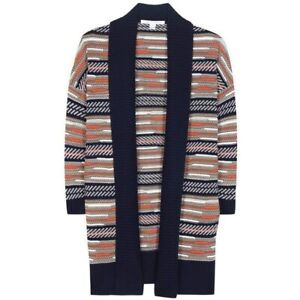 Diane Von Furstenberg Taletha Multicoloured Long Open Front Wool Cardigan Small