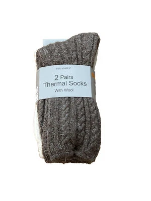 PRIMARK 2 Pairs Women's  Thermal Socks Oatmeal Wool Blend ONE Size USA 6-10 - Image 1 of 4