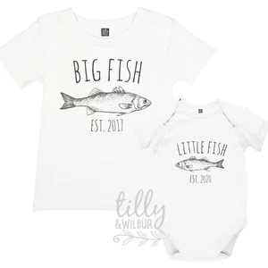 Big Fish Little Fish Set With Personalised Dates, Brother Set, New Baby Gift - Picture 1 of 7
