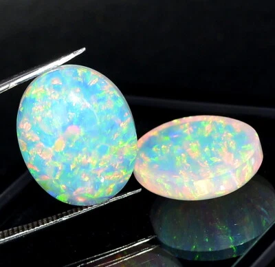 17.50x14 mm Multi Color Opal Oval Cabochon Pair 16.27 CTS Multi Fire Loose Gems - Image 1 of 4