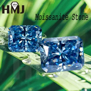 Radiant Cut Moissanite Stone Vivid Blue VVS1 With GAR Certificate DIY Jewelry - Picture 1 of 14