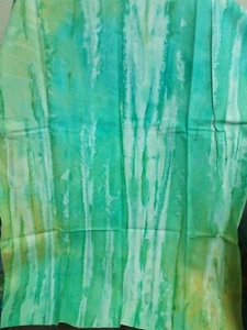 Batik Cotton Fabric - Light Green/Seafoam/Orange Background w/Abstract Lines - Picture 1 of 2