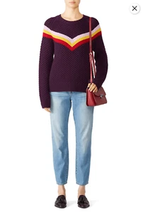$395 Milly Wool Sweater Womens Small Fisherman Chevron Cozy Chunky Retro 70s - Picture 1 of 10