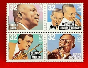 1996 Stamp Block 3099a! Big Band Leaders Basie Miller Dorsey Goodman! BV $6.25 - Picture 1 of 1
