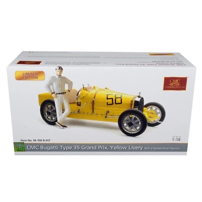 Bugatti Type 35 Grand Prix #58 W/ Female Racer , 1/18, Yellow, Limited to 600. - Image 1 of 4