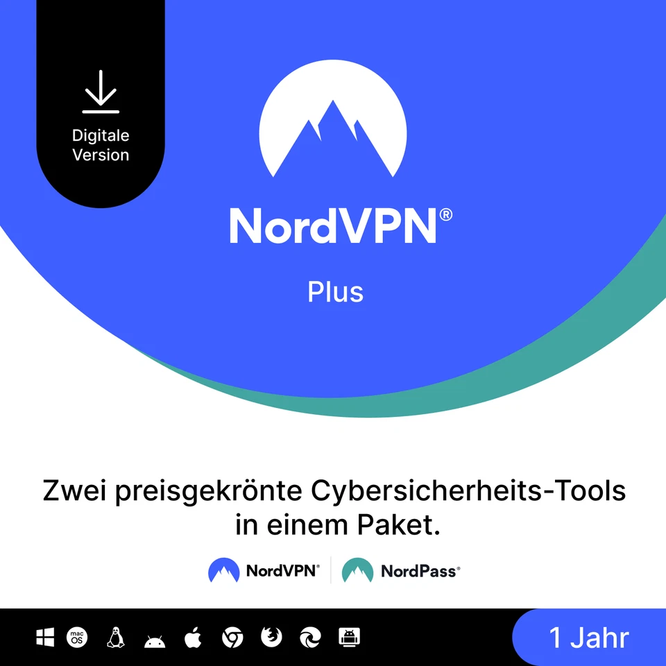 NordVPN Plus, 1 Jahr, VPN- und Passwort-Manager-Software-Bundle, digitaler Code - Bild 1 von 4