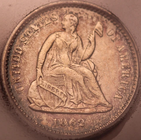 1862 H10C Seated Liberty Half Dime ICG AU53 Toned Cover
