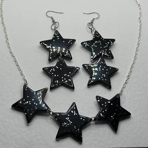 Set Of large star Glitter Charm Acrylic Earrings And Necklace. oversized triple - Picture 1 of 42