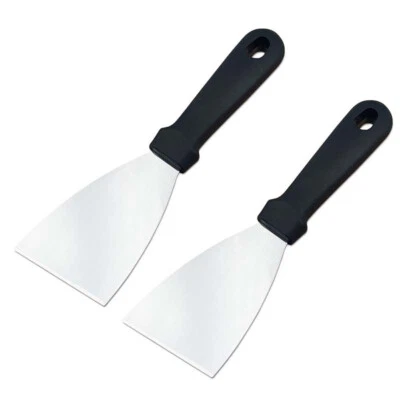 A Pair BBQ Grill Scraper Spatula Stainless Steel Metal Griddle Teppanyaki Tool - Image 1 of 4