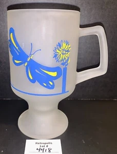 Tazza Indiana Tiara Vetro Smerigliato Piedi Blu e Giallo Farfalla e Fiore - Foto 1 di 13