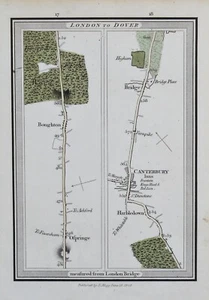 CANTERBURY, OSPRINGE, BOUGHTON, BRIDGE, KENT, E. Mogg Antique Strip Road Map 1808 - Bild 1 von 1