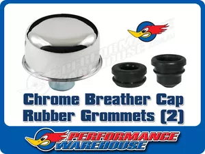 Chrome Breather Cap & Grommet Set Suits Steel Aftermarket Valve/Rocker Covers - Picture 1 of 2