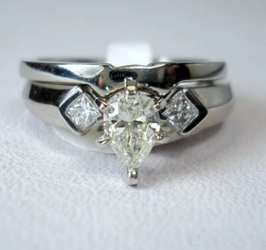 0.46 ct Pear, 0.62 cttw Natural Diamonds Palladium Wedding Set Was $4,725 Video - Picture 1 of 16