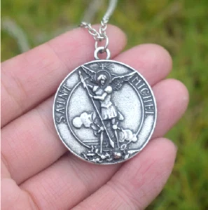 Large ST MICHAEL PROTECTION PROTECT Pendant 925 Sterling Silver 24" Necklace men - Picture 1 of 9