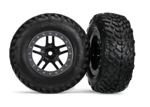 Traxxas Tire/Wheel Assembled Glued SCT Split-Spoke Black FRONT 2wd Slash - Picture 1 of 3