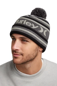 Hurley Ragland Negro Gris Pom Gorro Tejido Invierno Sombrero Puños Acrílico Talla Única Nuevo - Imagen 1 de 14