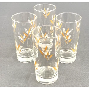 4 VTG Libbey Wheat Sprays Tumblers Glasses MCM Farm Cottage White Brown Wheat 6" - Picture 1 of 12