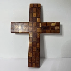 Vintage Intarsien Mosaik Holzkreuz Honduras - Bild 1 von 8