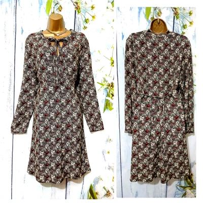 M&S COLLECTION DRESS SIZE 16, Floral Long Sleeve Tie Neckline Dress - Image 1 of 4