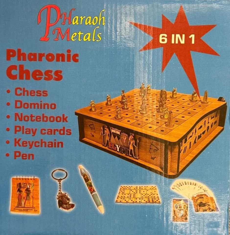 Jeu d'échecs pharaonique fait main de style ancien classique avec plateau... - Photo 1/4