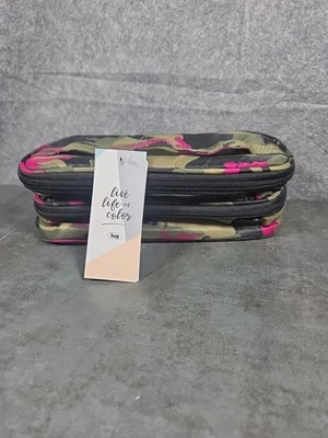 Lug Double Decker Travel Organizer Camo Green Pink Cosmetic Toiletries Jewelry - Image 1 of 4